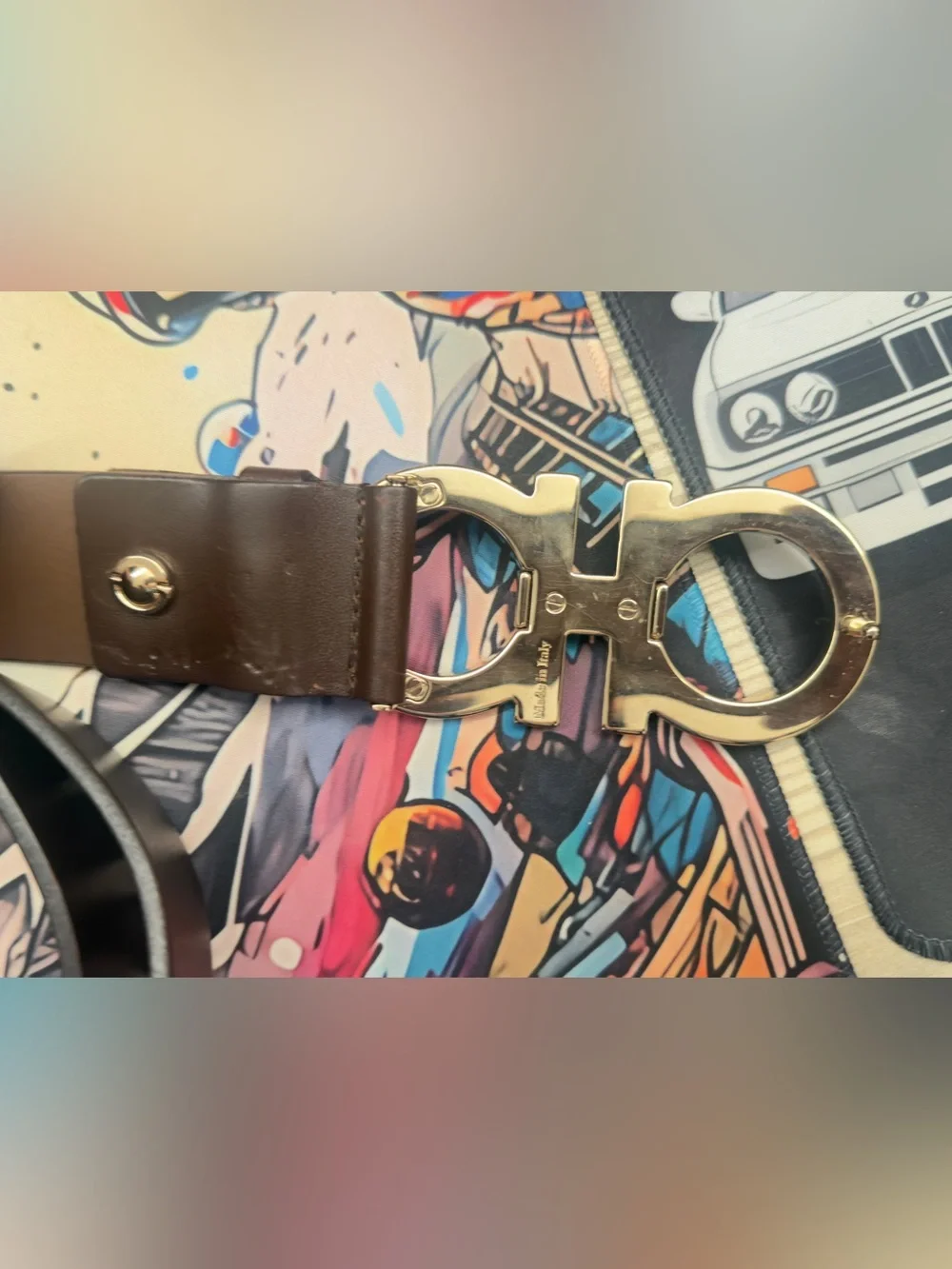 Salvatore Ferragamo Brown Leather Belt with Gold Gancini Buckle